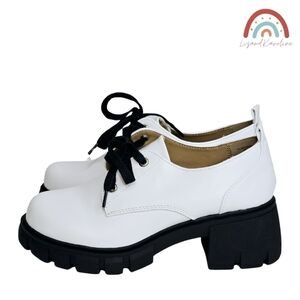 New! Soda Faux Leather Platform White Oxfords Lug Sole Chunky Block Heel Shoes